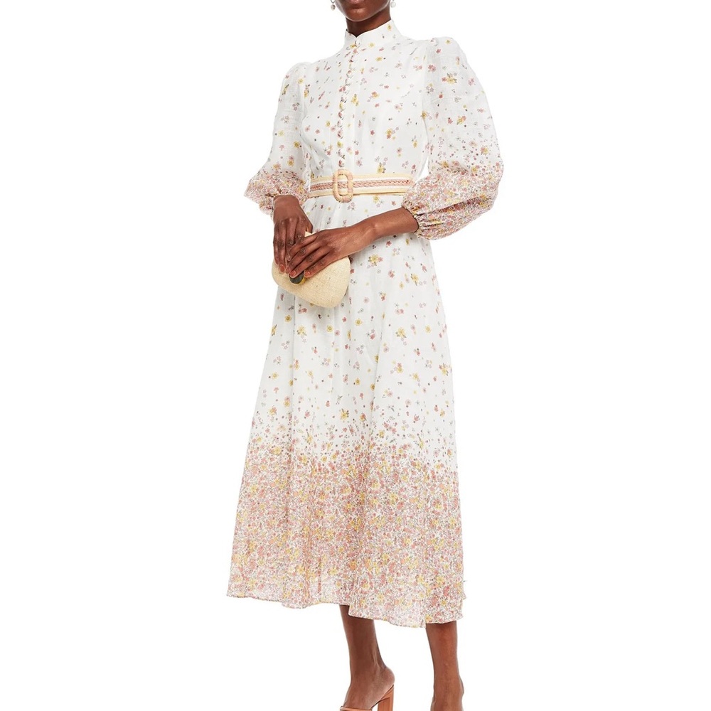 Zimmermann Carnaby Belted Floral Midi Dress